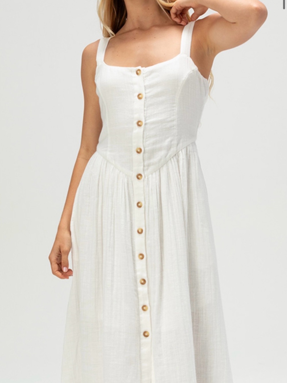 Roxy White Button-Front Linen-Blend Maxi Dress